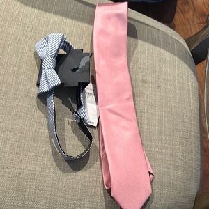 Pink Silk Tie and Striped Bow Tie Set